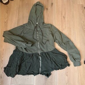 T.La Olive Green Hooded Zip Jacket with Ruffle Hem